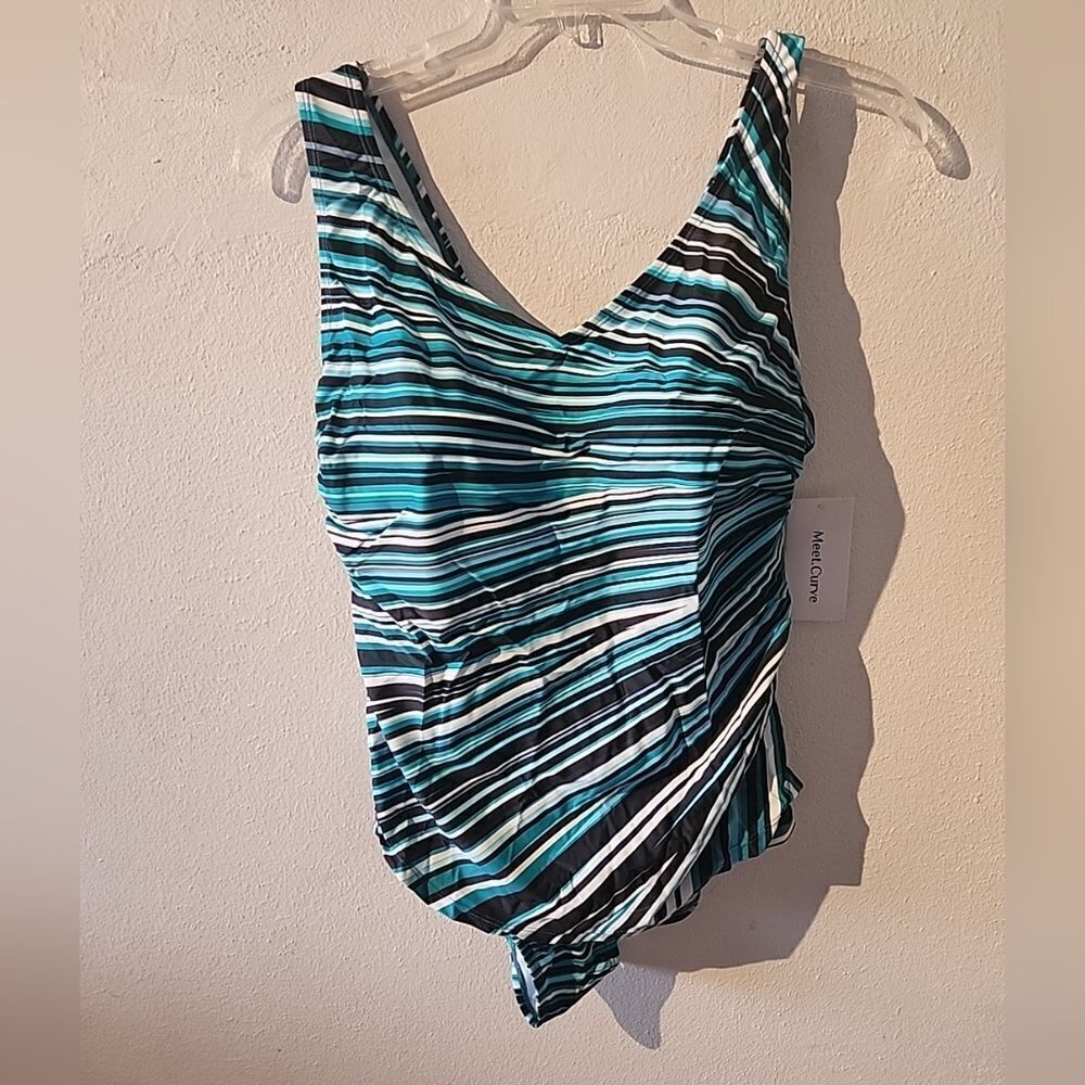 Meet Curve Swimsuit Blue Striped Summer Colorful XL One Piece